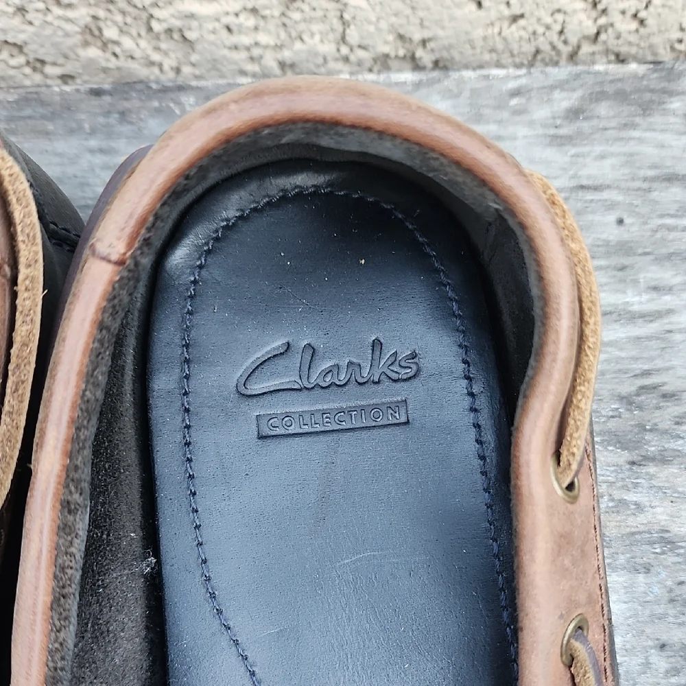 Clarks Boat Shoes with Moccasin Stitching Brown And Grey Size 9